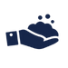 A simple illustration of a left hand in a fist, palm facing up, with fingers curled inward and thumb resting on top.