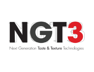 Logo with text: "NGT3 Next Generation Taste & Texture Technologies." The letters "NGT" are black, and the "3" is red. Subtext highlights "Taste & Texture.